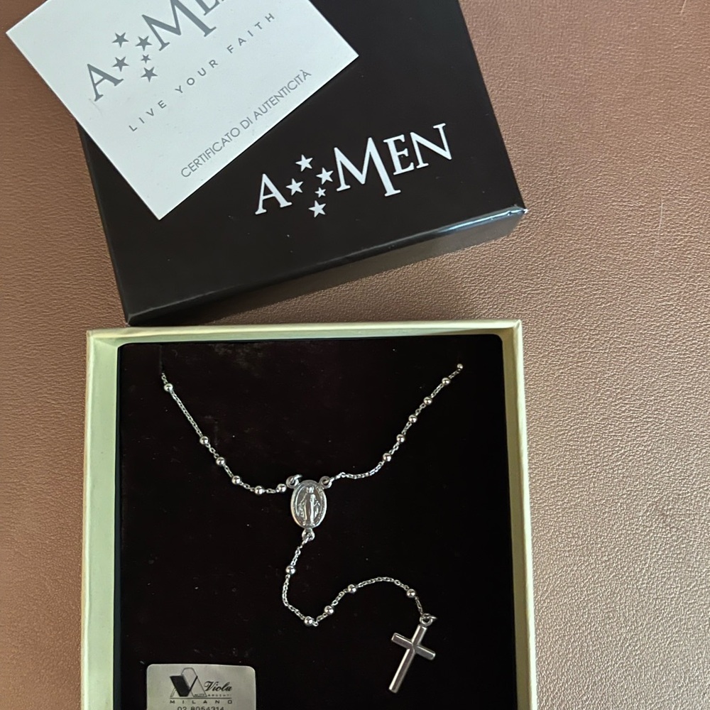 Amén Collection Sterling Silver Rosary Unisex Necklace 18”- 20” (3mm beads) NWT